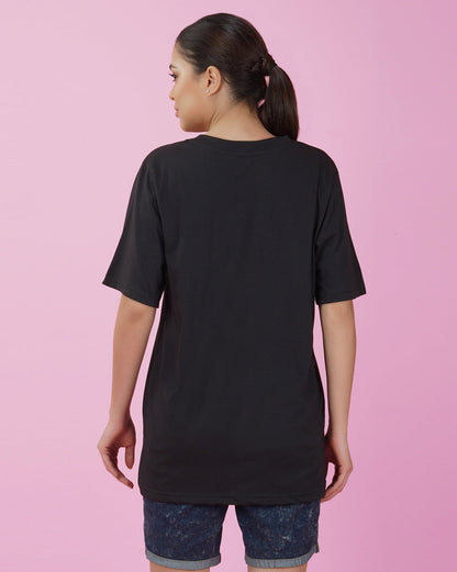 Nusyl Women Black Solid oversized t-shirt