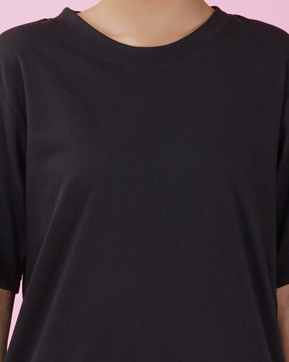 Nusyl Women Black Solid oversized t-shirt