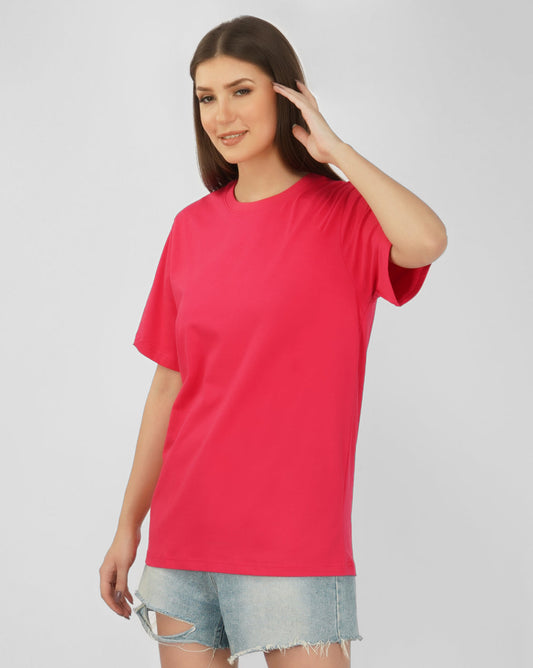 Nusyl Women Hot Pink Solid oversized t-shirt