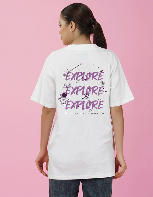 Nusyl Women White Explore print oversized t-shirt