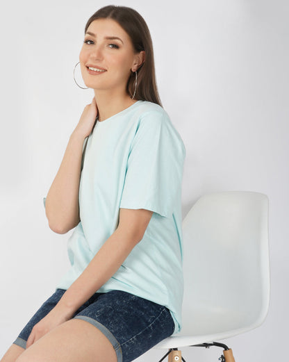 Nusyl Women Powder Blue Explore print oversized t-shirt