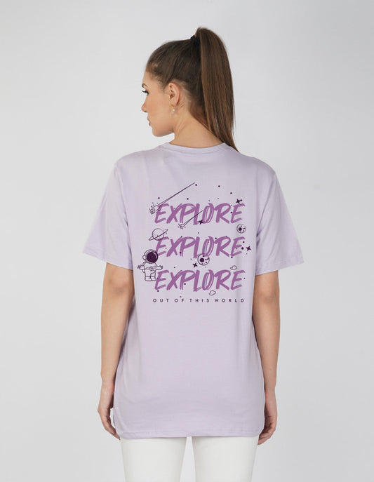 Nusyl Women Lilac Explore print oversized t-shirt