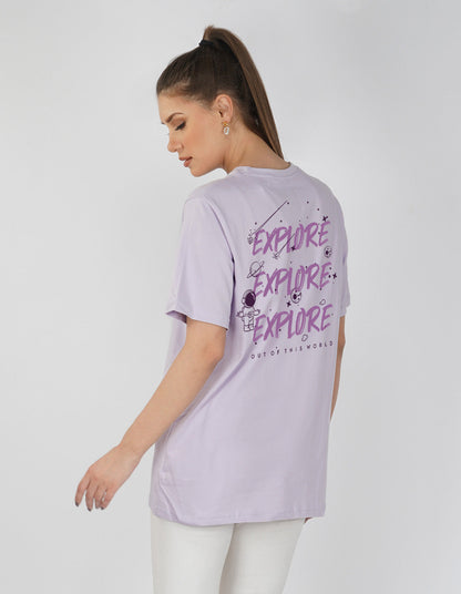 Nusyl Women Lilac Explore print oversized t-shirt