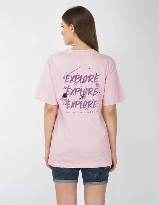 Nusyl Women Light Pink Explore print oversized t-shirt