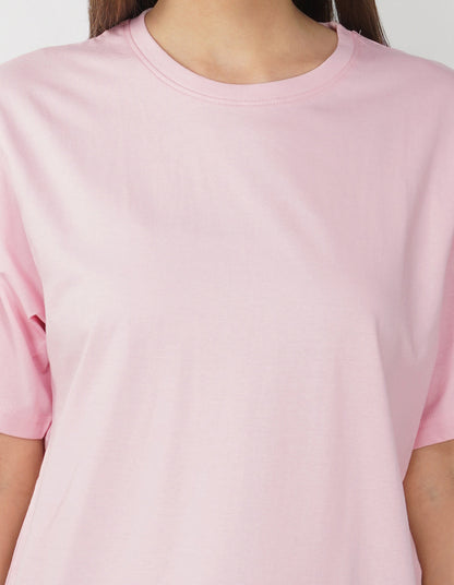 Nusyl Women Light Pink Explore print oversized t-shirt