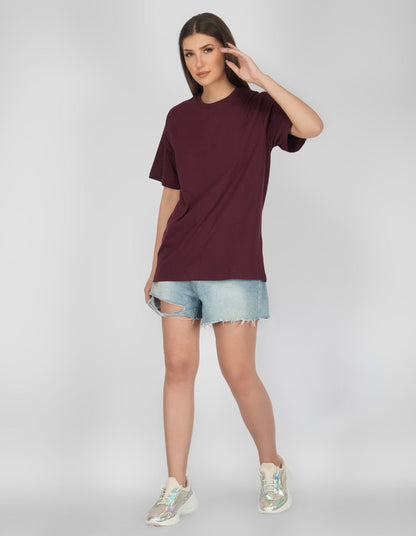 Nusyl Women Wine Text print oversized t-shirt