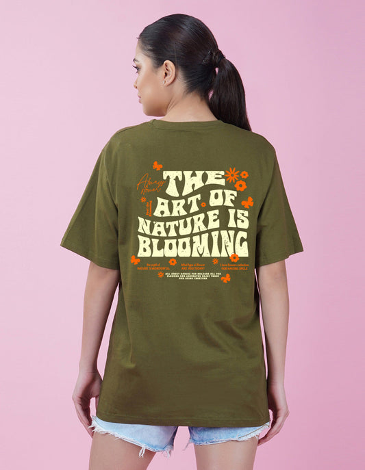 Nusyl Women Olive Text print oversized t-shirt