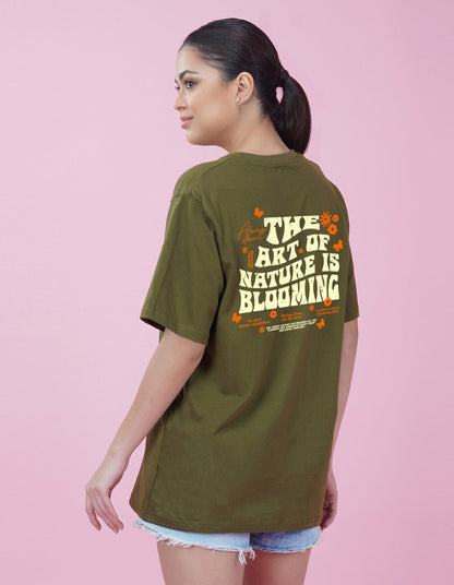 Nusyl Women Olive Text print oversized t-shirt