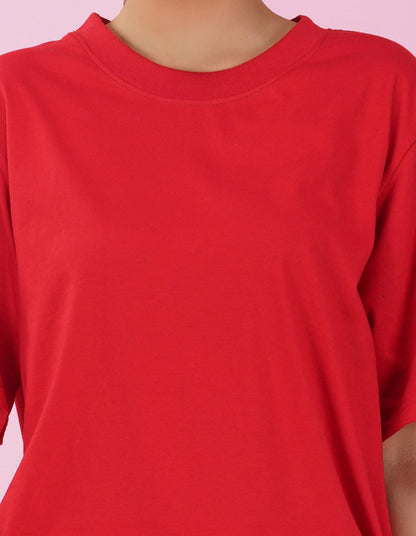 Nusyl Women Red Text print oversized t-shirt