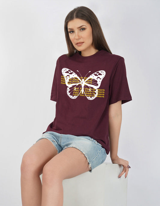 Nusyl Women Wine Betterfly print oversized t-shirt