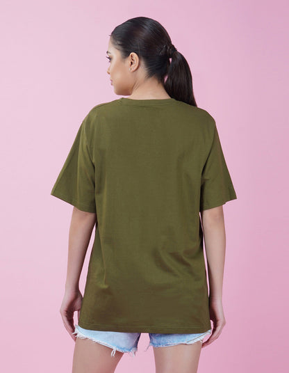 Nusyl Women Olive Betterfly print oversized t-shirt