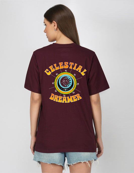 Nusyl Women Wine Celestial dreamer print oversized t-shirt