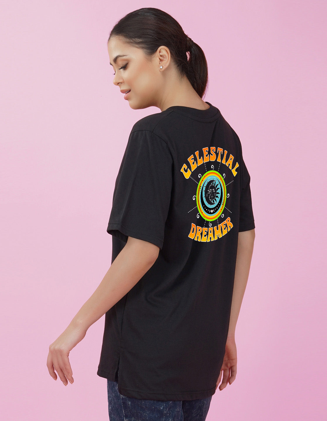 Nusyl Women Black Celestial dreamer print oversized t-shirt