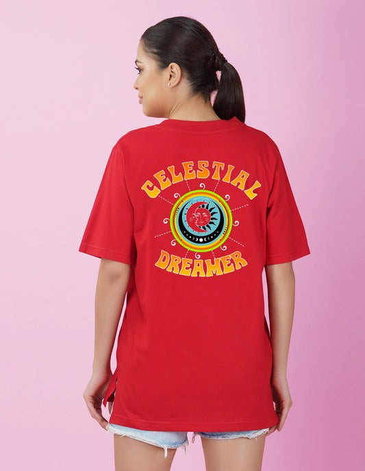 Nusyl Women Red Celestial dreamer print oversized t-shirt