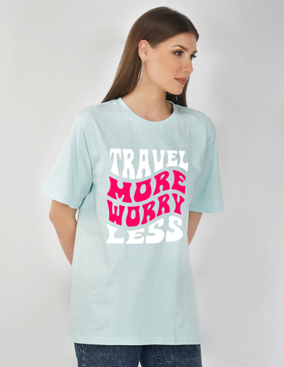 Nusyl Women Powder Blue Text print oversized t-shirt