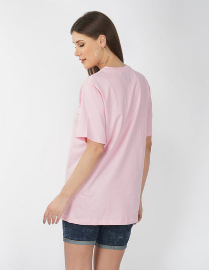 Nusyl Women Light Pink Text print oversized t-shirt