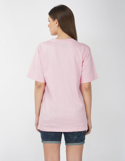 Nusyl Women Light Pink Text print oversized t-shirt