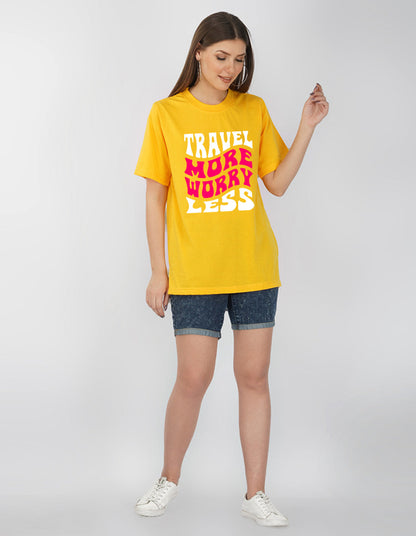 Nusyl Women Yellow Text print oversized t-shirt