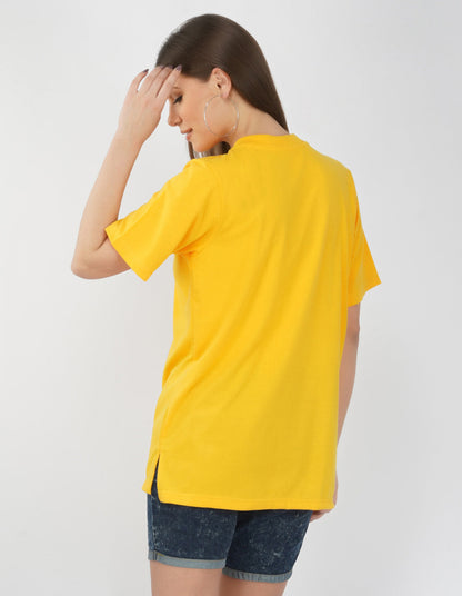 Nusyl Women Yellow Text print oversized t-shirt