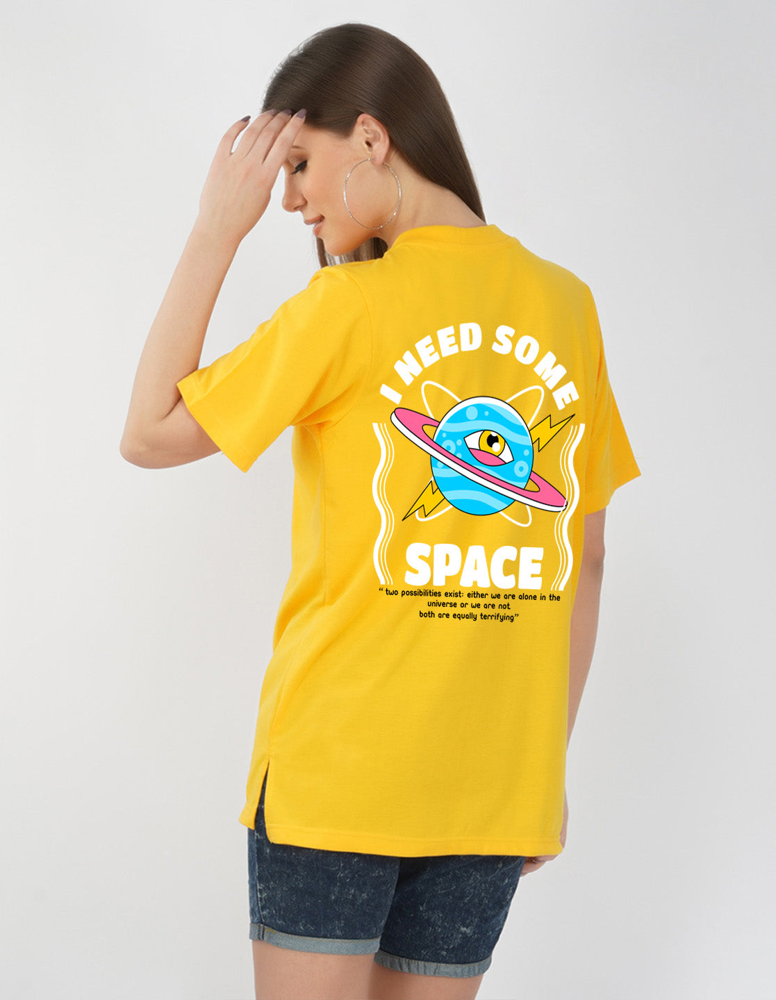 Nusyl Women Yellow Space print oversized t-shirt