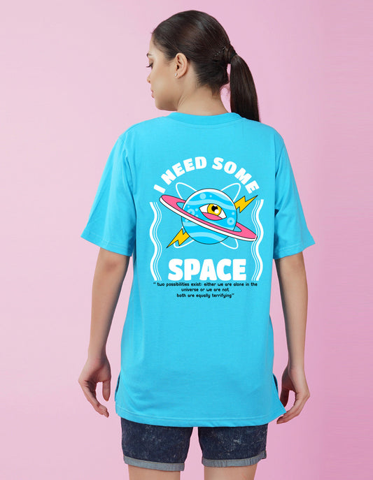 Nusyl Women Sky Blue Space print oversized t-shirt