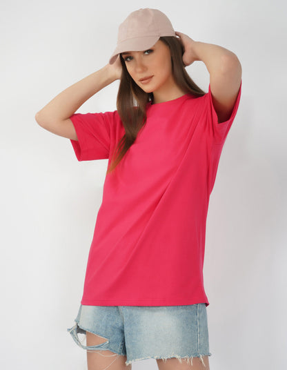 Nusyl Women Hot Pink Space print oversized t-shirt