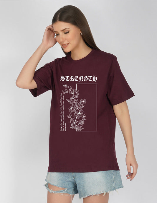 Nusyl Women Wine Flower print oversized t-shirt