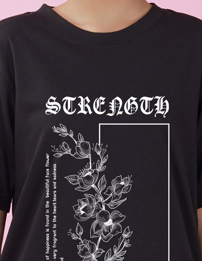 Nusyl Women Black Flower print oversized t-shirt