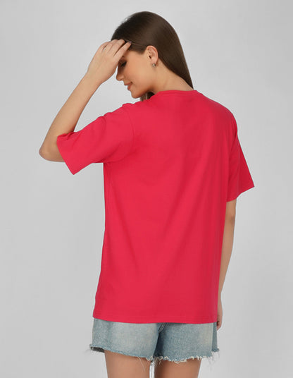 Nusyl Women Hot Pink Future Print oversized t-shirt