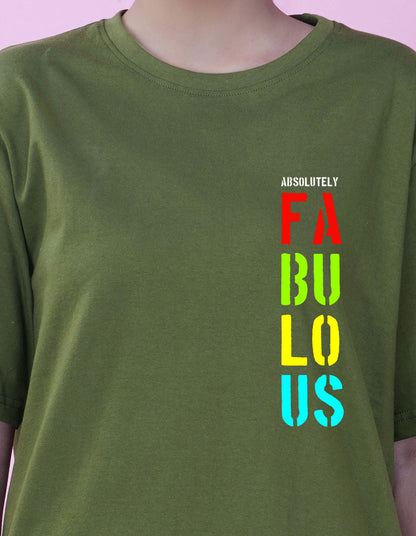 Nusyl Women Olive Fabulous print oversized t-shirt