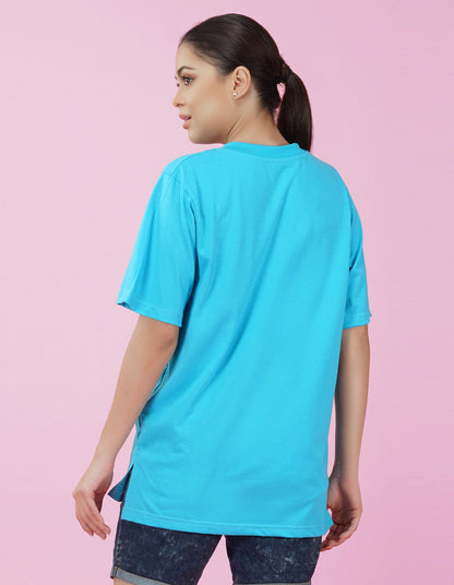 Nusyl Women Sky Blue Fabulous print oversized t-shirt