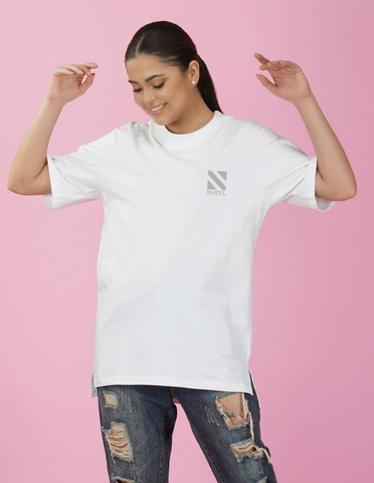 Nusyl Women White Logo Print oversized t-shirt