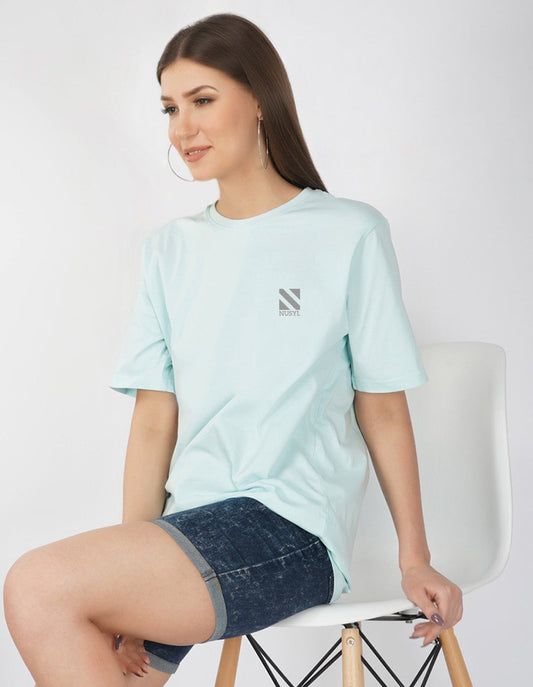 Nusyl Women Powder Blue Logo Print oversized t-shirt