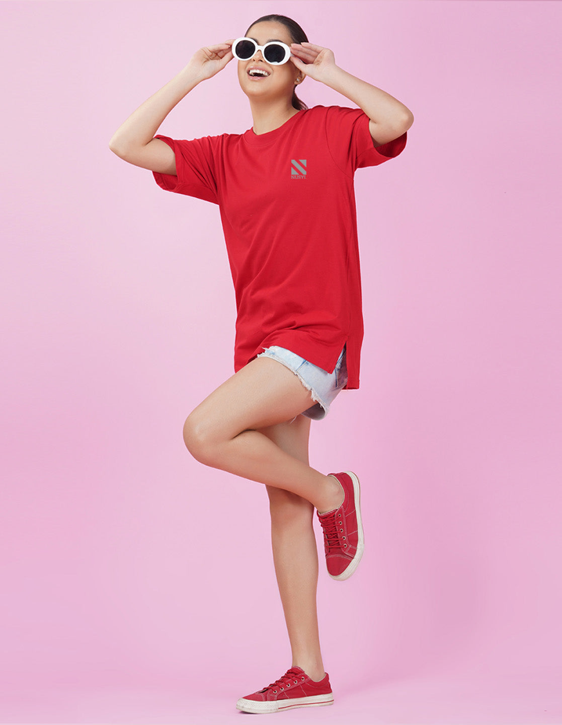 Nusyl Women Red Logo Print oversized t-shirt