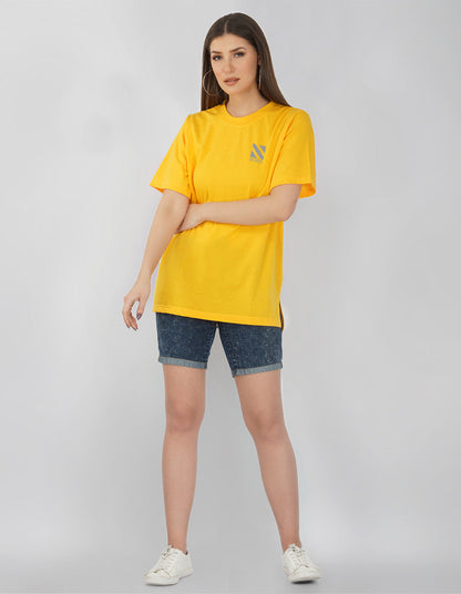 Nusyl Women Yellow Logo Print oversized t-shirt