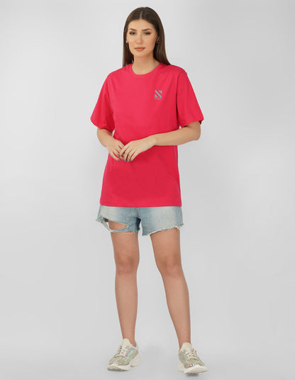 Nusyl Women Hot Pink Logo Print oversized t-shirt
