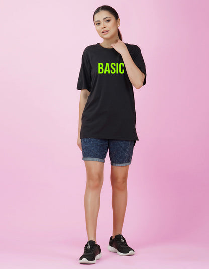 Nusyl Women Black Basic print oversized t-shirt
