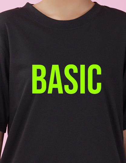 Nusyl Women Black Basic print oversized t-shirt