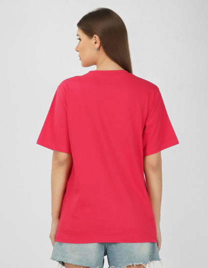 Nusyl Women Hot Pink Basic print oversized t-shirt