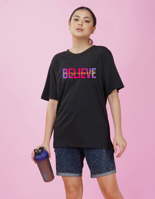 Nusyl Women Black Believe oversized t-shirt