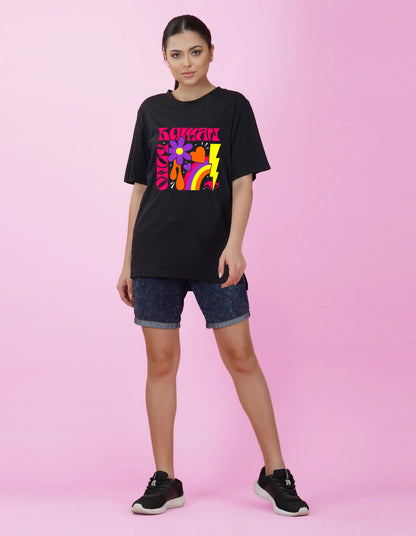 Nusyl Women Black Abstract pint oversized t-shirt