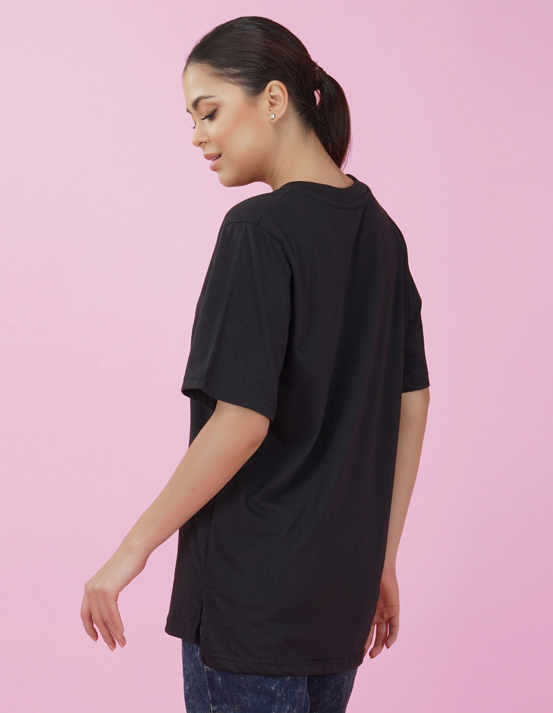 Nusyl Women Black Abstract pint oversized t-shirt