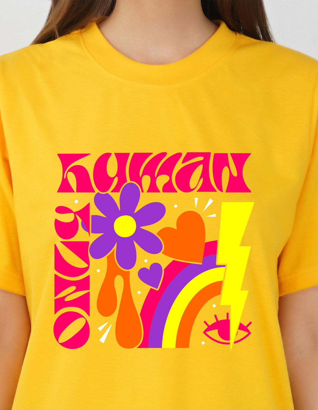 Nusyl Women Yellow Abstract pint oversized t-shirt
