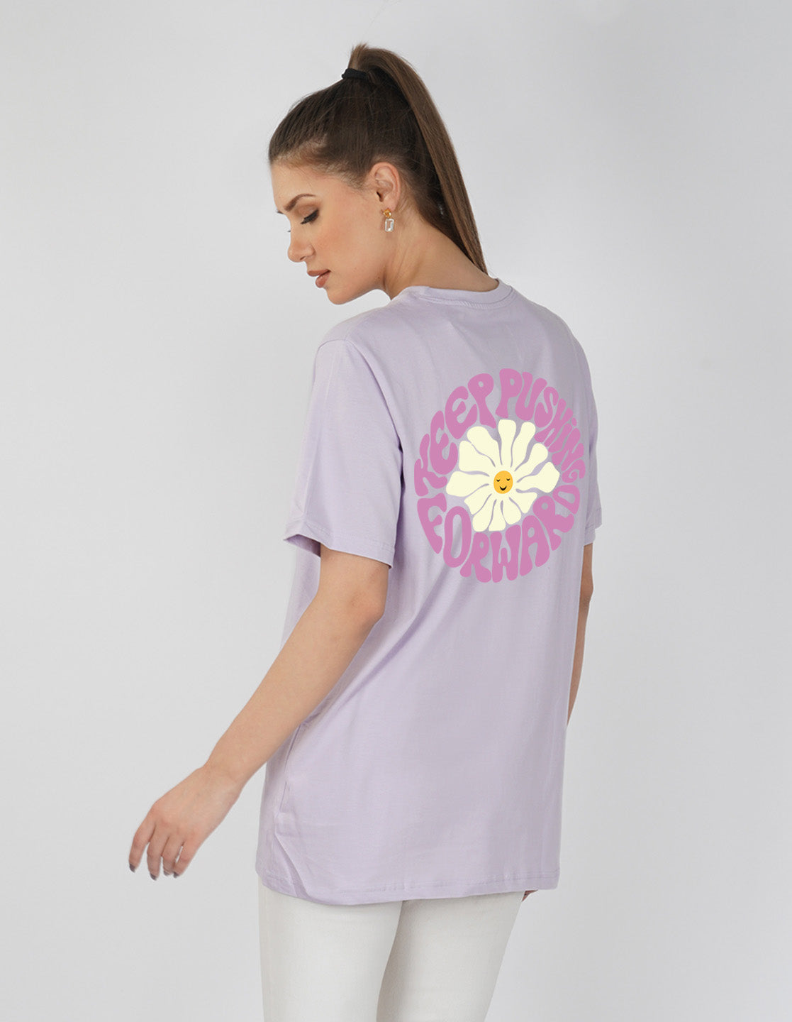 Nusyl Women Lilac Flower print oversized t-shirt