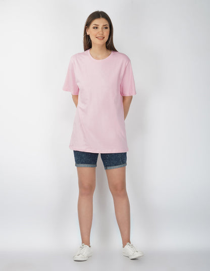 Nusyl Women Light Pink Flower print oversized t-shirt