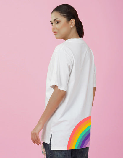 Nusyl Women White Rainbow pint oversized t-shirt