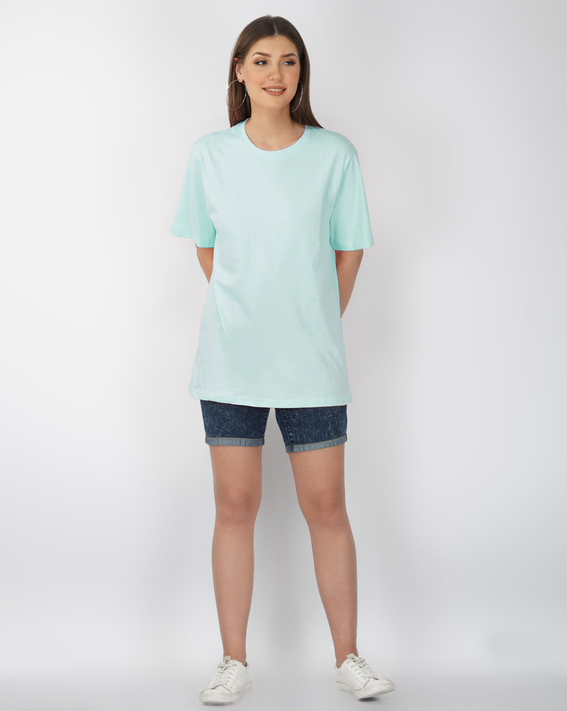 Nusyl Women Powder Blue Rainbow pint oversized t-shirt