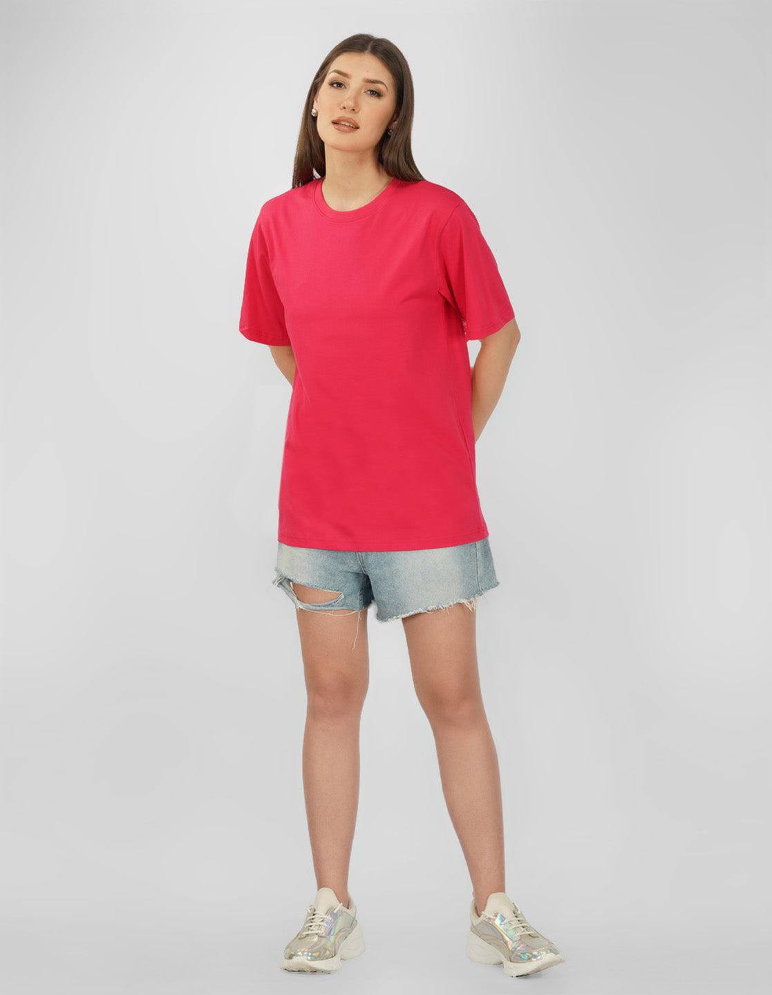 Nusyl Women Hot Pink Rainbow pint oversized t-shirt