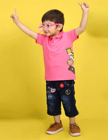 Nusyl Animal Printed Bubblegum Pink Infants Polo T-shirt