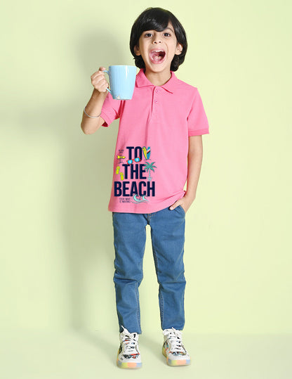 Nusyl Beach Printed Bubblegum pink Boys polo T-shirts